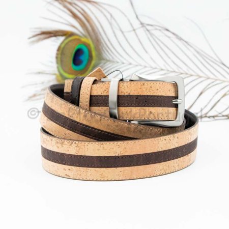 REVERSIBLE CORK LEATHER BELT with Stripes