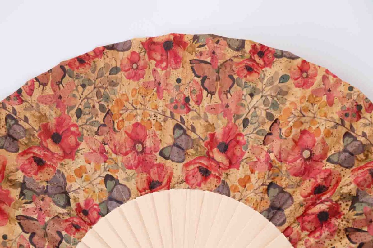 Cork Hand Fan with Butterfly drawing SektorCorkPortugal