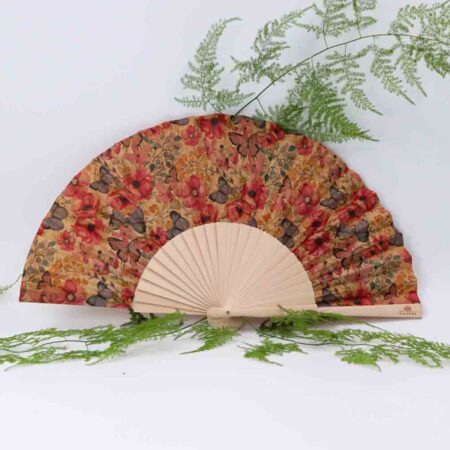 Cork Hand Fan with Butterfly drawing SektorCorkPortugal